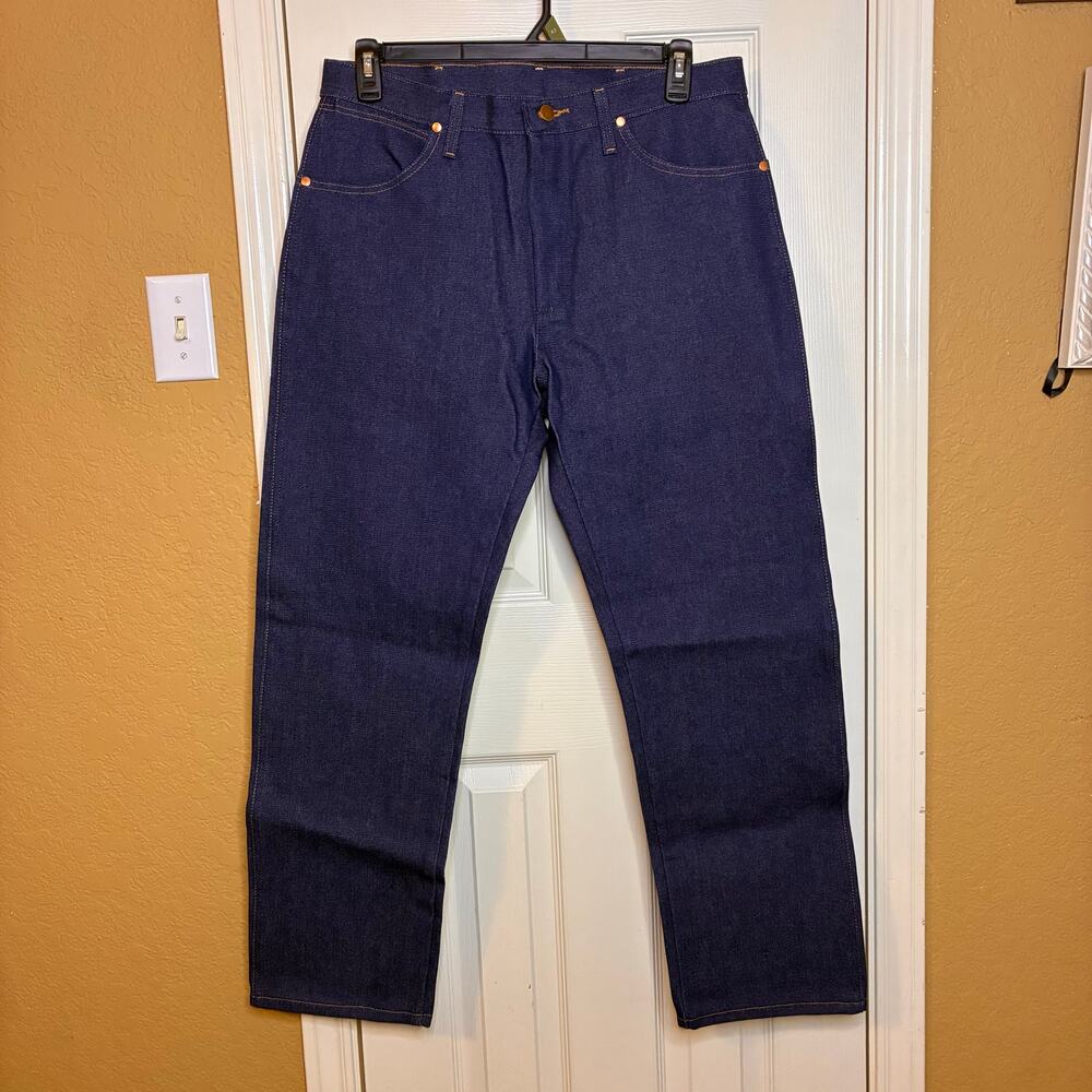 Wrangler Dark Blue Tapered Denim Jeans 13MWZA001 Men's US 34x30 Western Cotton - Picture 4 of 6